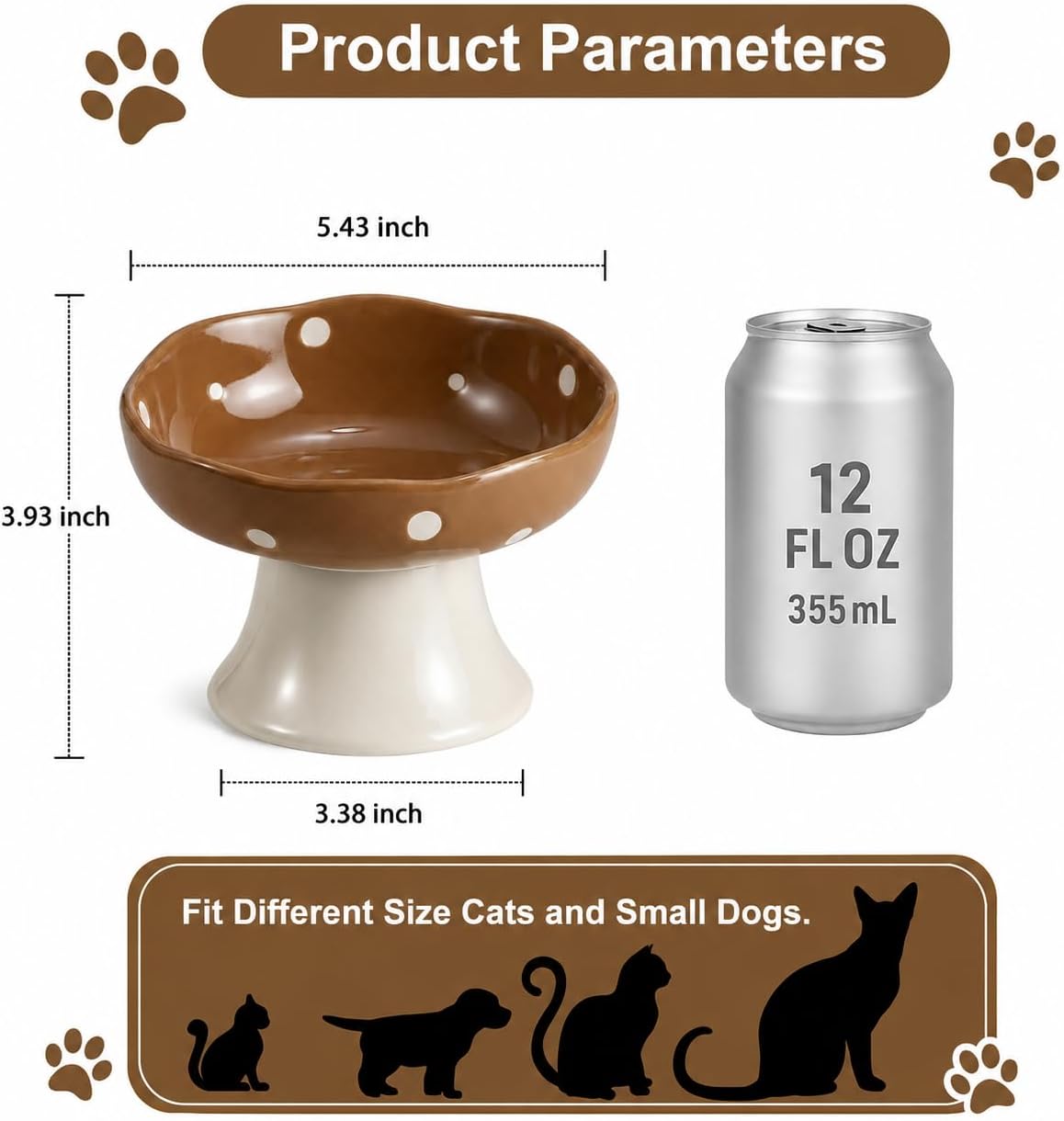 Red Mushroom Cat Bowl, Elevated Ceramic Bowl for Cats – Essentials for Cats - Brown - image 2