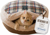 Cat Bed Cave, Enclosed Hideaway with Detachable Lid for Kitten - Brown
