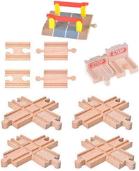 Haiabei 11-piece solid beech wooden train track expansion pack with crossing bridge
