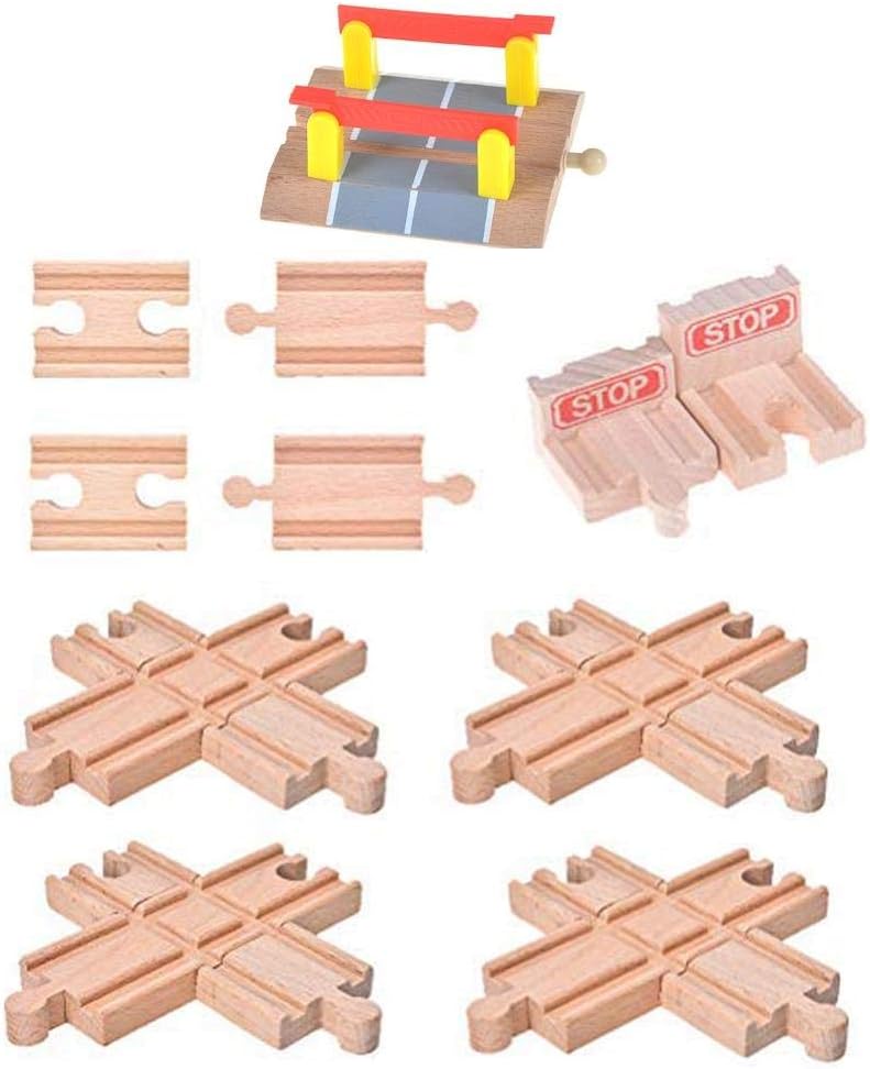 Haiabei 11-piece solid beech wooden train track expansion pack with crossing bridge