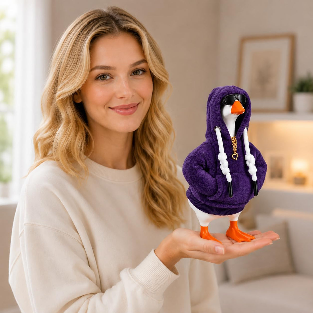 7inch Desk Goose Outfits, Mini Desktop Goose Clothes with Sunglasses & Necklaces, Brown Leopard - Dark Purple / 7 Inch - image 4