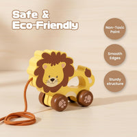 Baby Toys Car,Wooden Pull Along Toy for Toddlers 1 2 3 Year Olds – Fun for Kids & Family - Lion - image 2