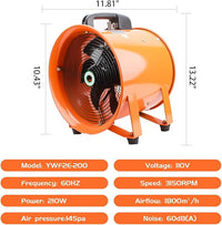 8-Inch High-Velocity Portable Utility Blower Fan, Industrial Exhaust Fan with 33ft Flexible Duct Hose, 3150 RPM Low-Noise Ventilator for Basements, Workshops, Warehouses, and Confined Spaces