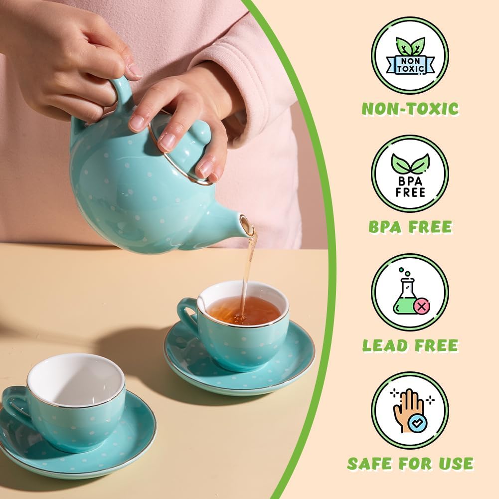 Sweejar porcelain tea set for little girls in pumpkin shape with teapot, cups and saucers - view 8