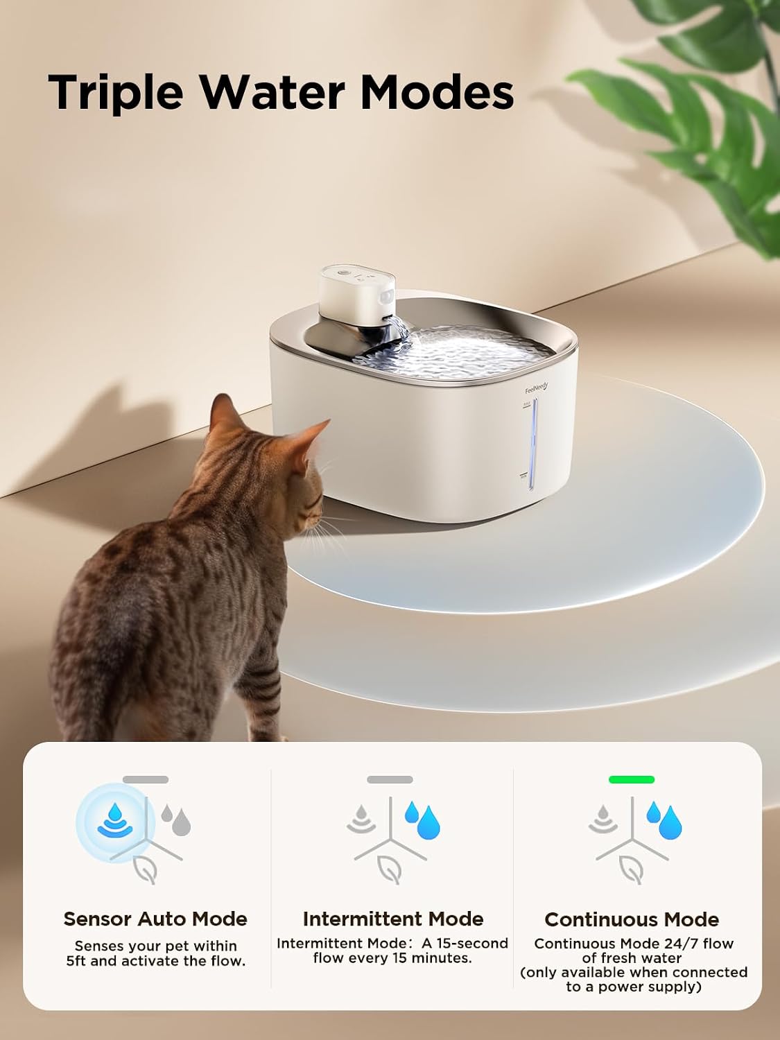 FEELNEEDY Wireless Cat Water Fountain Stainless Steel with Sensor - White Fountain(2 Filters) - image 3