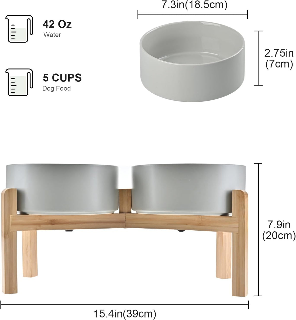SPUNKYJUNKY Elevated Dog Bowls Ceramic - 7.3 in - 5.3 cups / Grey - image 2