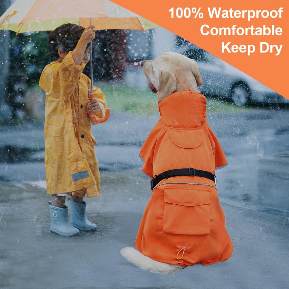 Dog Raincoat Waterproof Adjustable Rain Jacket Small Dogs Green - Orange / 6XL-Fit for 91-110 pounds - image 3