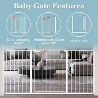 WAOWAO Triple Lock Baby Gate Extra Wide 62.59-67.32" Pressure Mounted Walk Through Swing Auto Close Safety White Metal Dog Pet Puppy Cat for Stairs,Doorways,Kitchen