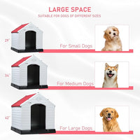 LEMBERI Durable Waterproof Plastic Dog House for Small to Large Sized Dogs, Indoor Outdoor Doghouse Puppy Shelter with Elevated Floor, Easy to Assemble (Red, 34''L*31''W*32''H)