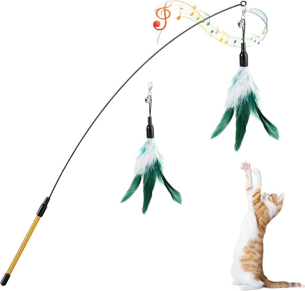 Pawaboo Cat Feather Wand Interactive Toy - White & Green