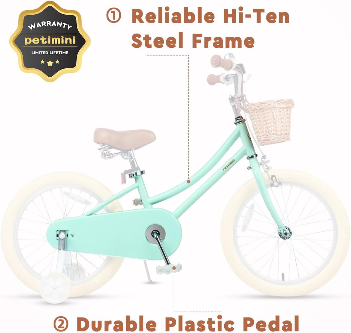 Petimini 12 14 16 18 20 Inch Kids Toddler Bike for Boys Girls – Fun for Kids & Family - Mint Green / 18 Inch - image 4