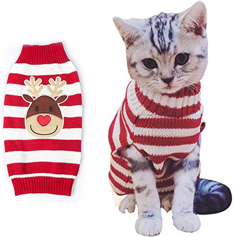 Cat Sweater Christmas Santa Claus Pet Cat Winter Knitwear Warm Clothes – Essentials for Cats - Large / 2-Stripe elk