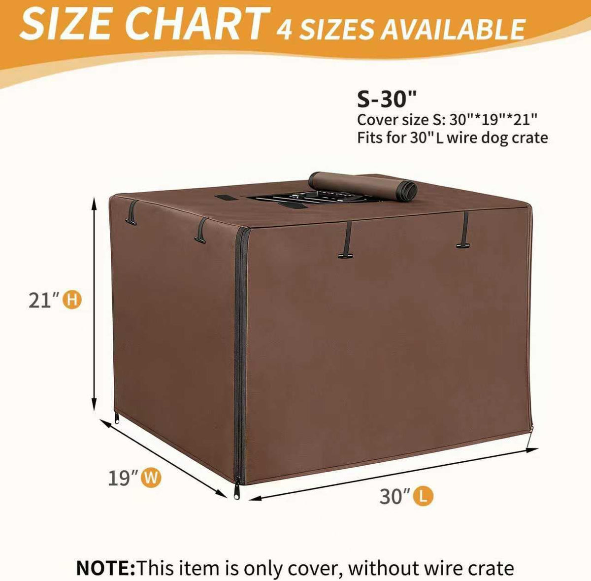DONORO Dog Crate Cover 24 Inch Waterproof Pet Kennel Cover 600D Heavy - 30.0"L x 19.0"W x 21.0"H / Brown - image 2