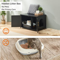 unipaws Cat Litter Box Enclosure Furniture - Black / Top Openning - image 2