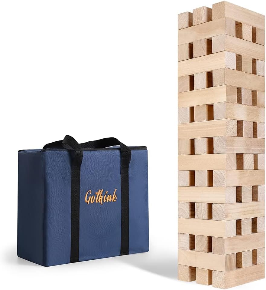 GOTHINK Giant Tumble Tower Game - Natural / XL- Up to 5.5FT
