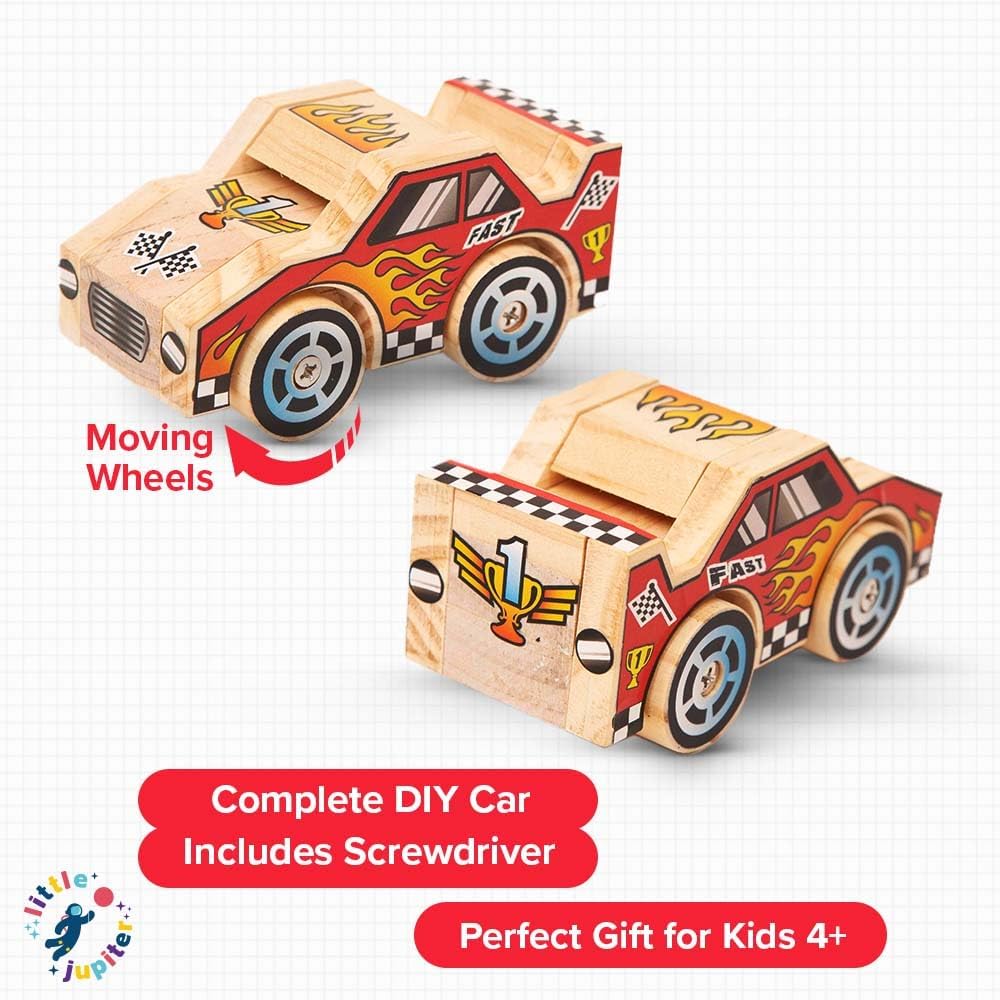Little Jupiter DIY Wooden Kits w/Stickers, Kids Building Kit - Closed Wheel Race Car - image 4
