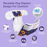 Pet Soft Washable Female Diapers Female Dog Diapers - Cute Flowers / X-Small:7.5''-10'' - image 2