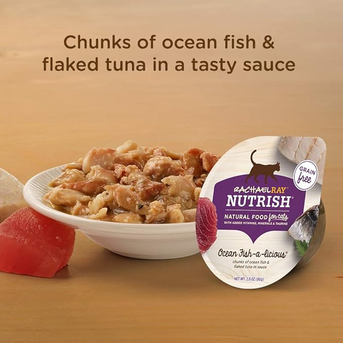 Rachael Ray Nutrish Natural Wet Cat Food, Ocean Fish-A-Licious Recipe, 2.8 Ounce Cup (Pack of 12), Grain Free (6303330281)