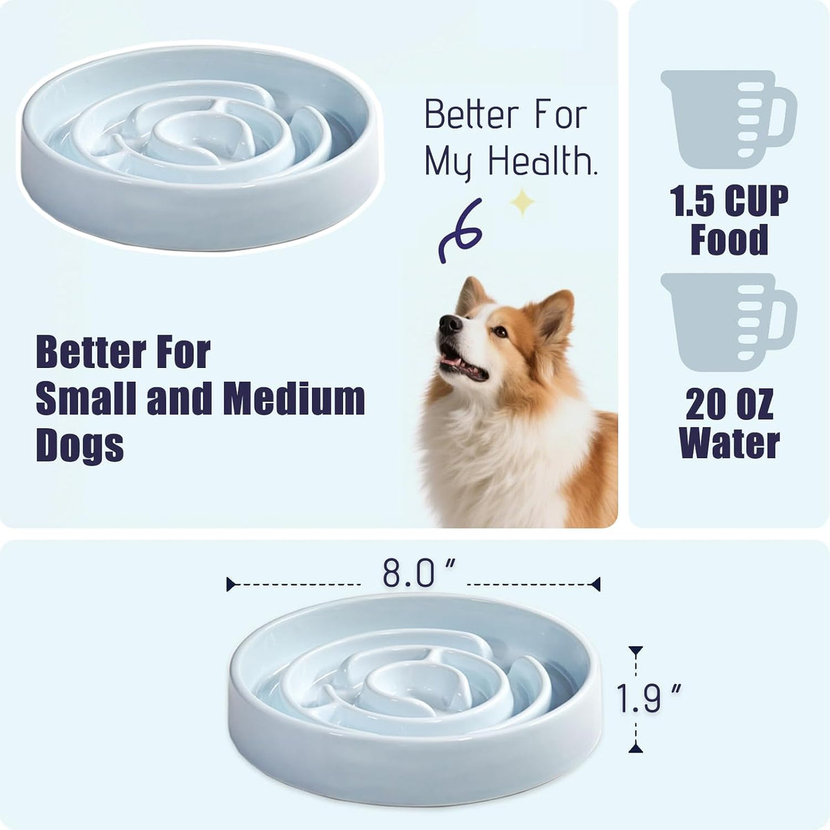 Ceramic Slow Feeder Dog Bowl - Blue - image 2
