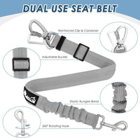 SlowTon Dog Seatbelt, 2 Pack Adjustable Heavy Duty Dog Safety Seat Belt – Essentials for Dogs - Grey / Seatbelt Clip + Carabiner - image 4