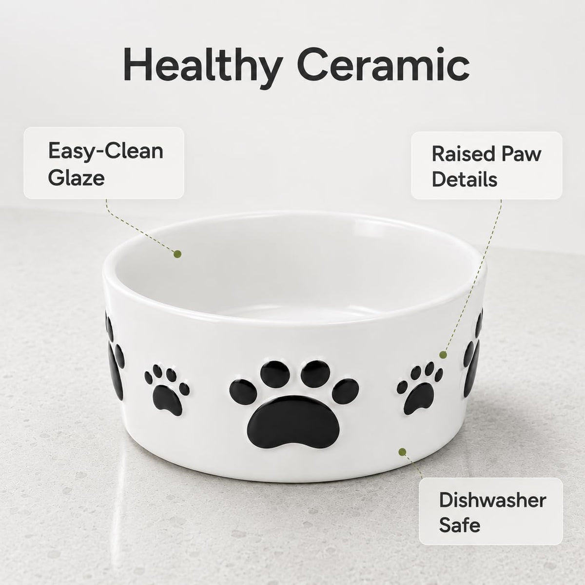 Ceramic Dog Bowls Set, 6.5''×2.5'', with Anti-Slip Rings - 5 in - image 2