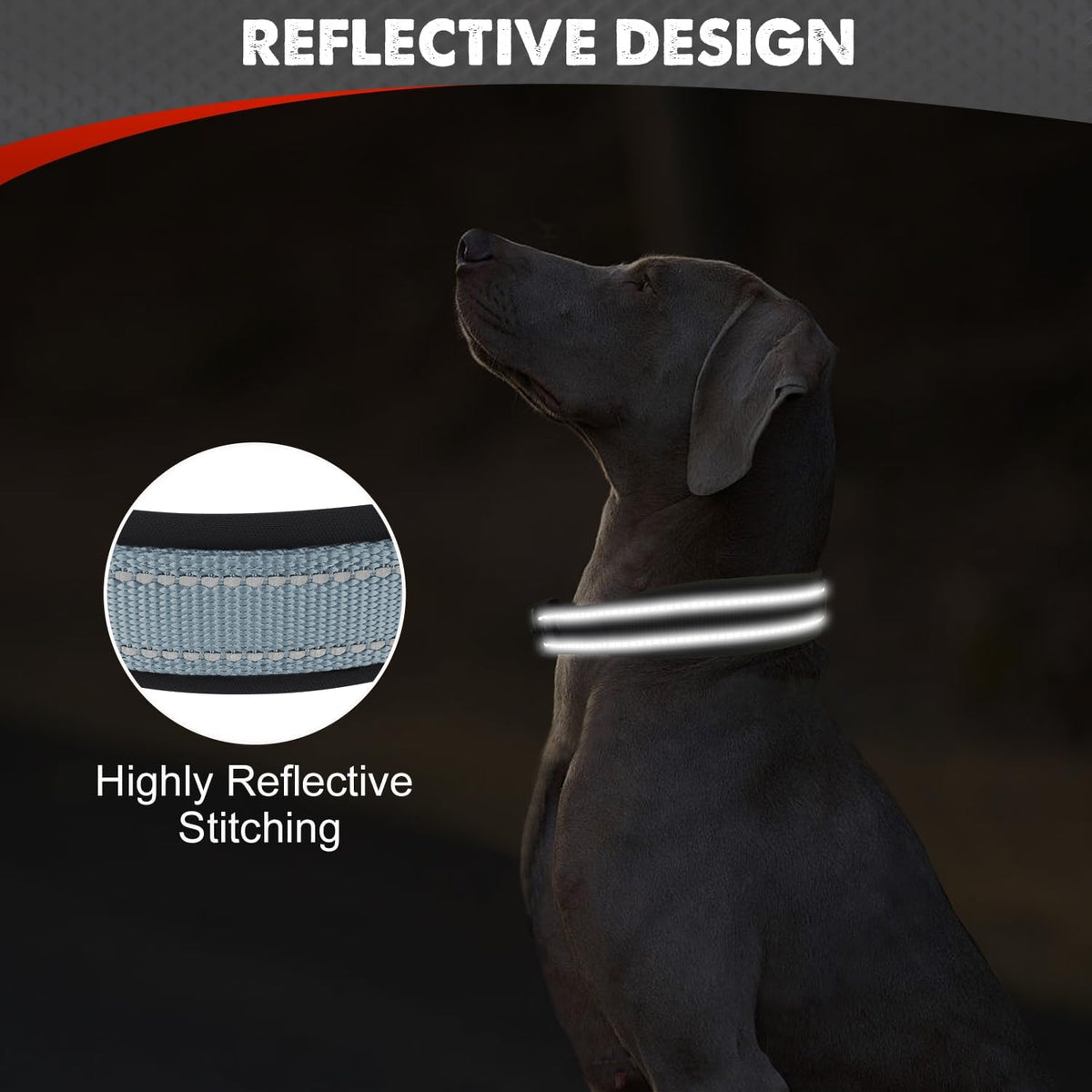 Joytale Reflective Dog Collar for Large Dogs with Wide Padding - Gray / XL - image 4