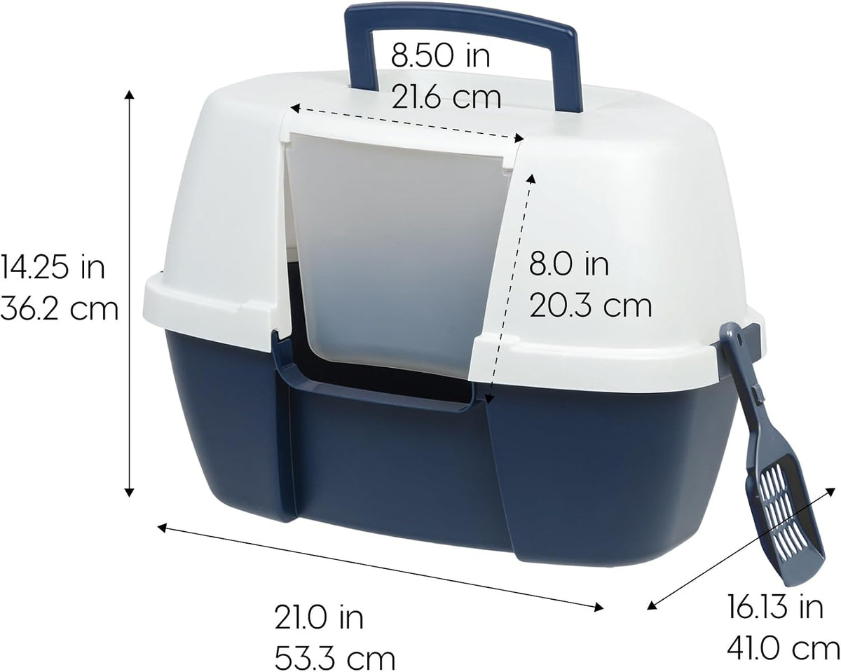 IRIS USA Large Front Door Cat Litter Box, Walk-in Entry - Corner Enclosed / Navy - image 2