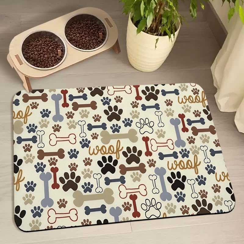 Dog Food Mats for Floors Waterproof - Beige / 24"L x 16"W