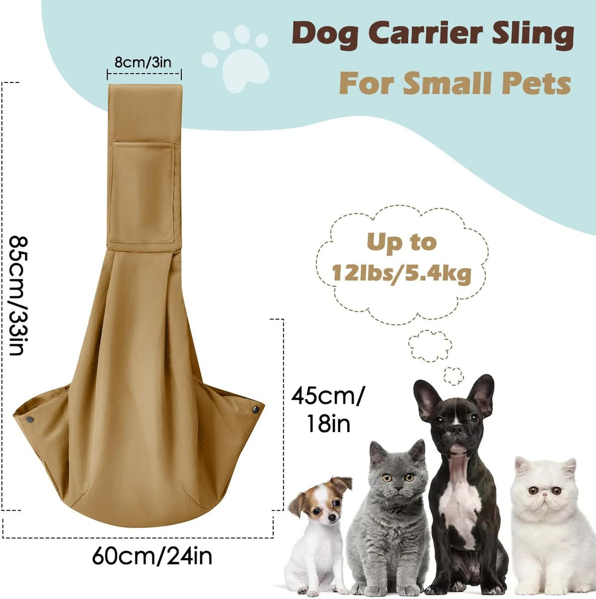 Pawaboo Small Dog Sling Carrier – Essentials for Dogs - Khaki - image 2