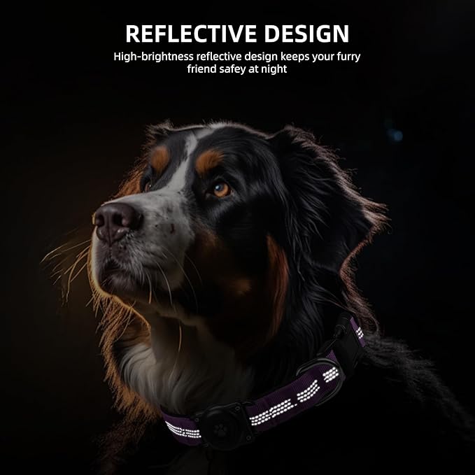 Upgraded AirTag Dog Collar, IP68 Waterproof Air Tag Dog Collar Holder, Reflective, Ultra-Durable, Comfortable Padded, Heavy Duty Dog Collars for Small Medium Large Dogs (XL (15.6"-22"), Purple)