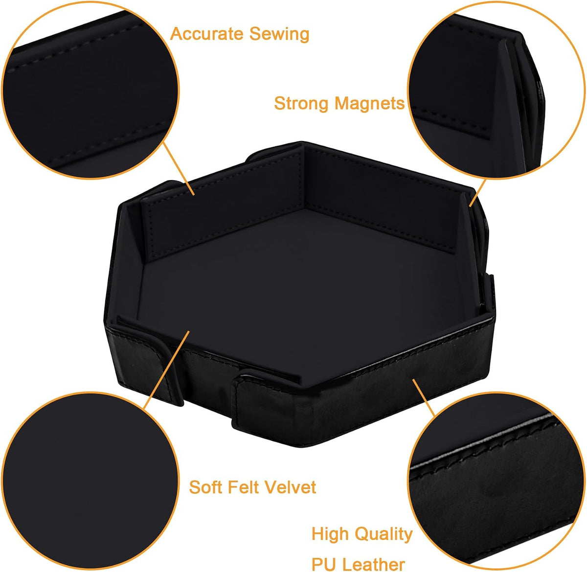 SIQUK magnetic folding hexagon dice tray in PU leather with velvet lining - view 16