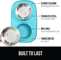 GORILLA GRIP Dog Bowl Set with Feeding Mat - Turquoise / 3 Cup Bowls - image 2