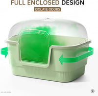 Cat Litter Box with Litter Mat and Scoop,High Wall Enclosed Cat Litter Boxes for Anti-Leakage, Covered Kitty Litter Box with Handle and Buckles for Portability and Privacy, Odor Control (Green)