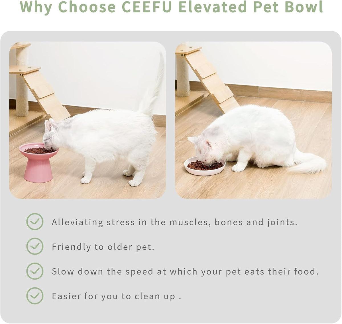 2-Pack Elevated Ceramic Cat Bowls Extra Wide for Food & Water – Essentials for Cats - Pink - image 3