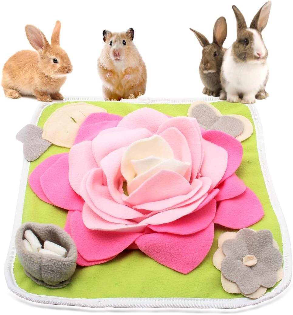 Rabbit Foraging Mat Snuffle Mat for Small Animals Bunny Puzzle Toys - Pink