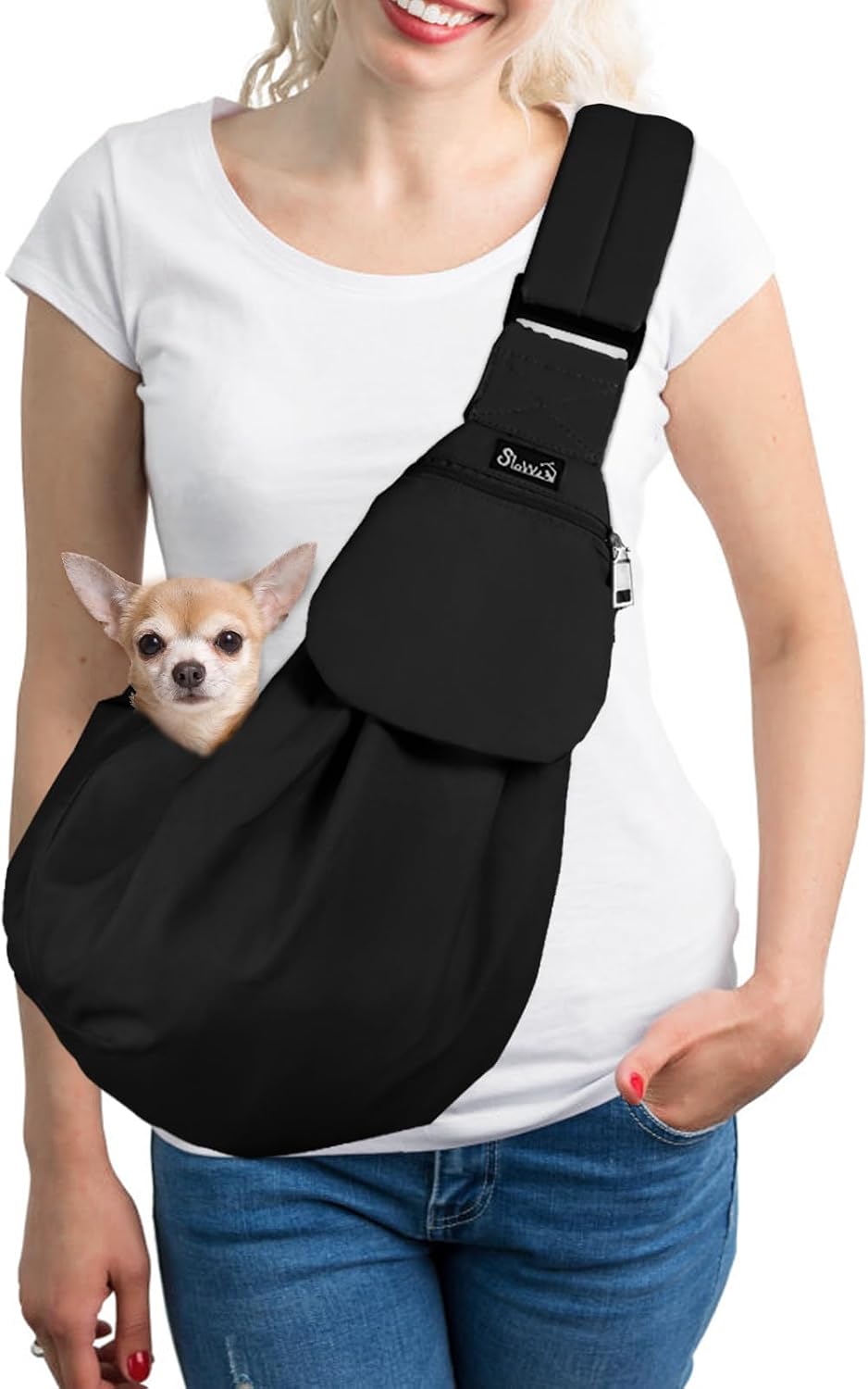 SlowTon Dog Carrier Sling - C-Black Water-Resistant / For Pets 3-8lbs