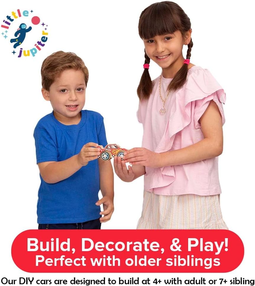 Little Jupiter DIY Wooden Kits w/Stickers, Kids Building Kit - Closed Wheel Race Car - image 2
