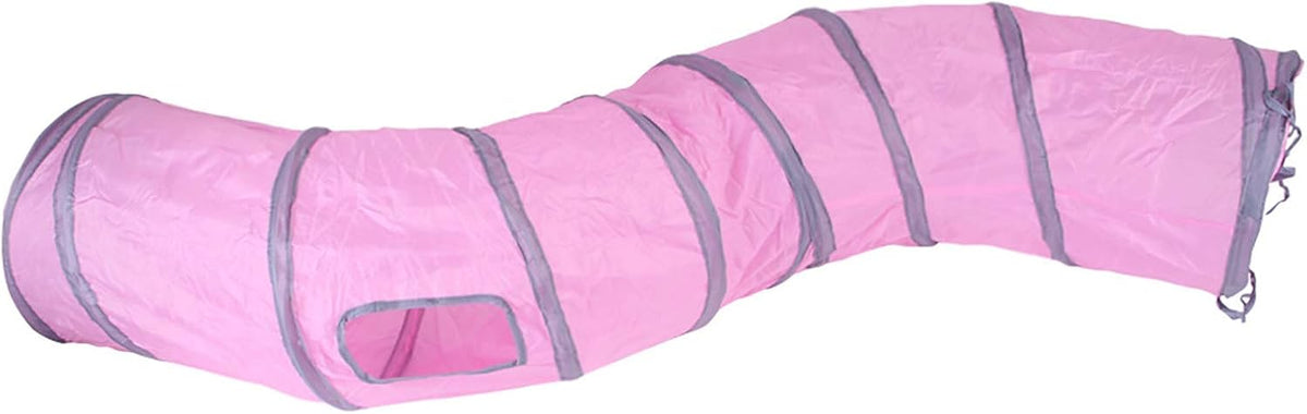 iCAGY Cat Tunnel Toys for Indoor Cats Kittens Rabbits - 47" (Shape S) / Pink
