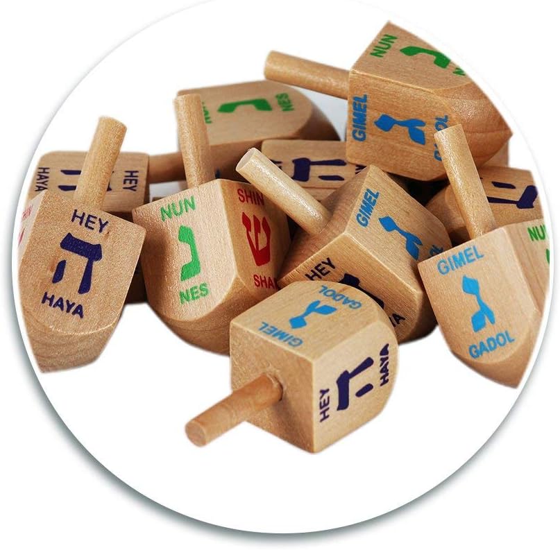 Zion Judaica bulk pack of 30 natural wood Hanukkah dreidels with Hebrew letters - view 7
