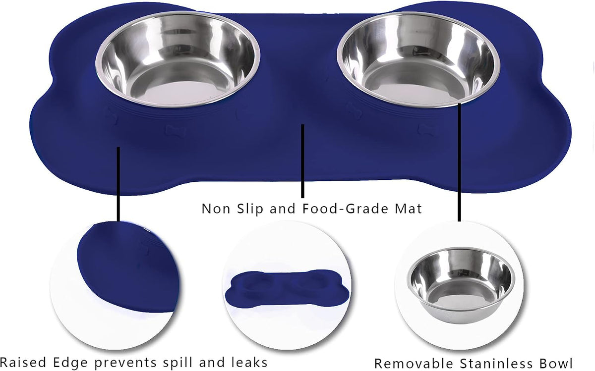 Hubulk Pet Dog Bowls 2 Stainless Steel Dog Bowl with No Spill - Navy Blue / Small - image 3
