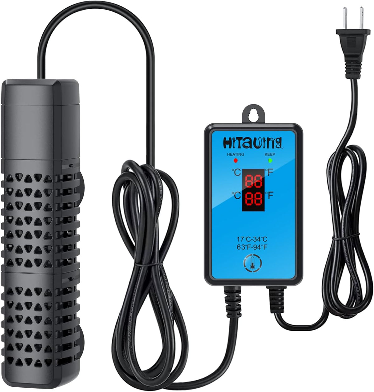 HiTauing Aquarium Heater, Upgraded 300W/500W Fish Tank Heater with Intelligent Leaving Water - 100W for 10-20 Gallon