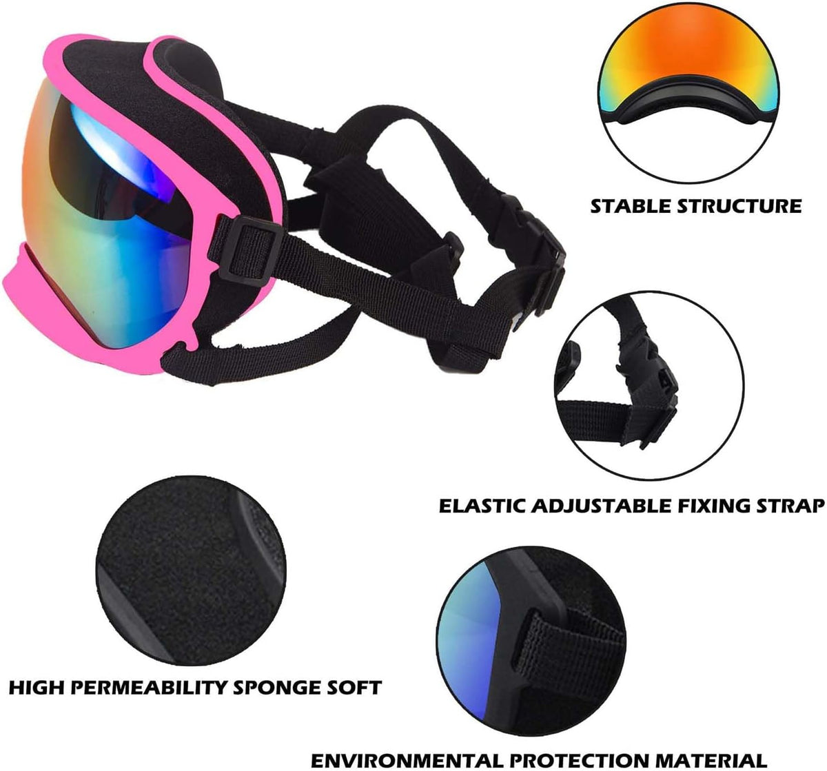 Medium Dog Sunglasses with Adjustable Strap UV Protection - Medium size-Pink frame colored lenses - image 4