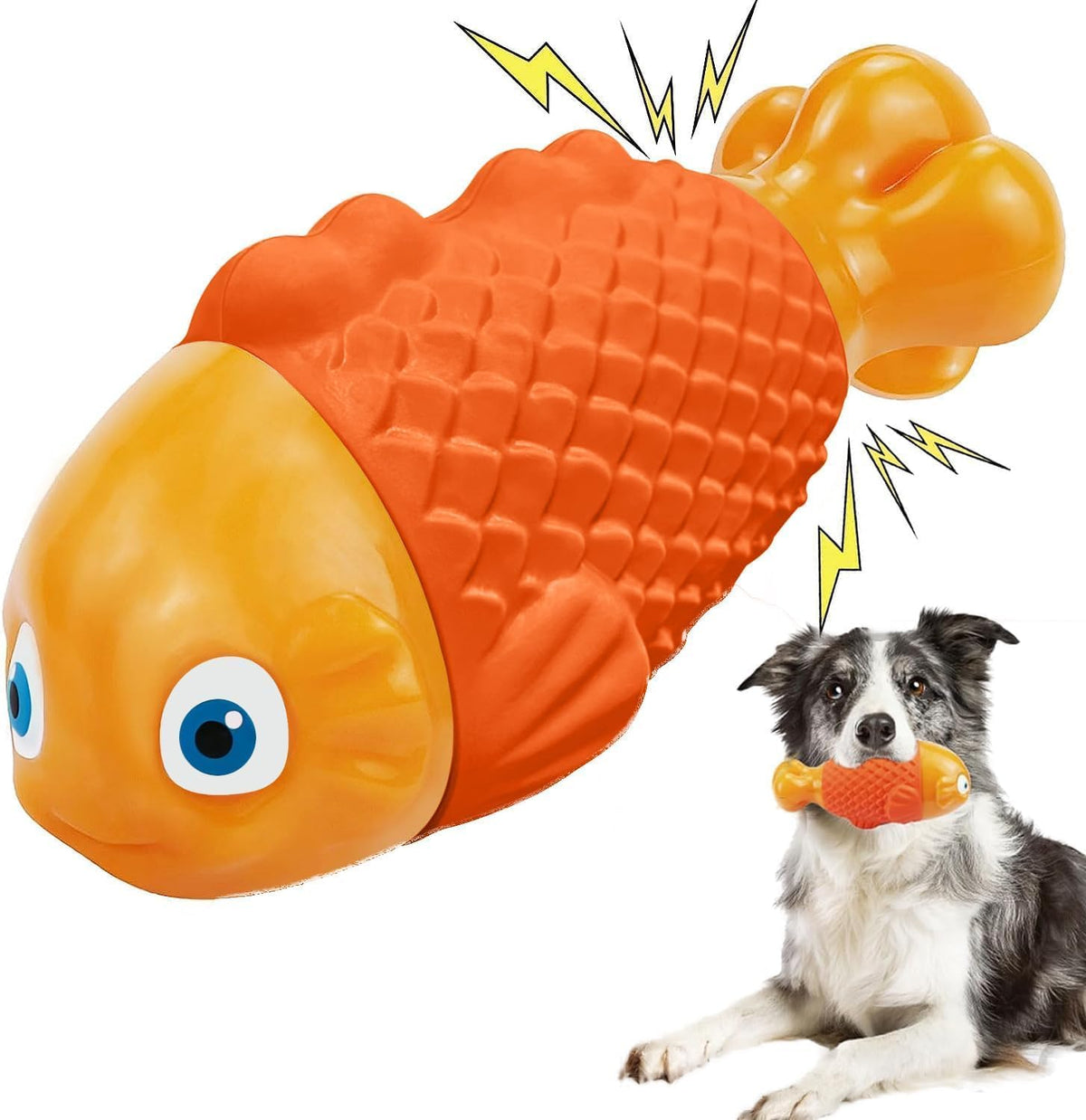 WinTour Tough Dog Toys for Aggressive Chewers - Orange Nylonfish / Medium