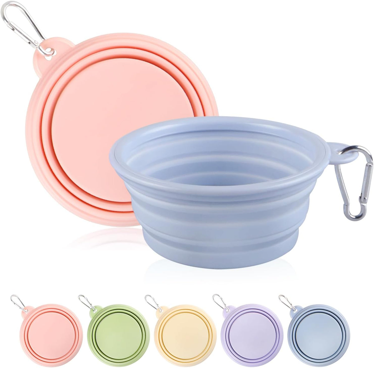 Collapsible Dog Bowls 2-Pack - 12 OZ Macaron Pink and Blue