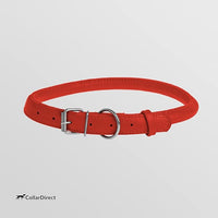 CollarDirect Rolled Leather Dog Collar, Soft Padded Round Puppy Collar, Handmade Genuine Leather Collar Dog Small Large Cat Collars 13 Colors (15-19 Inch, Red Textured)