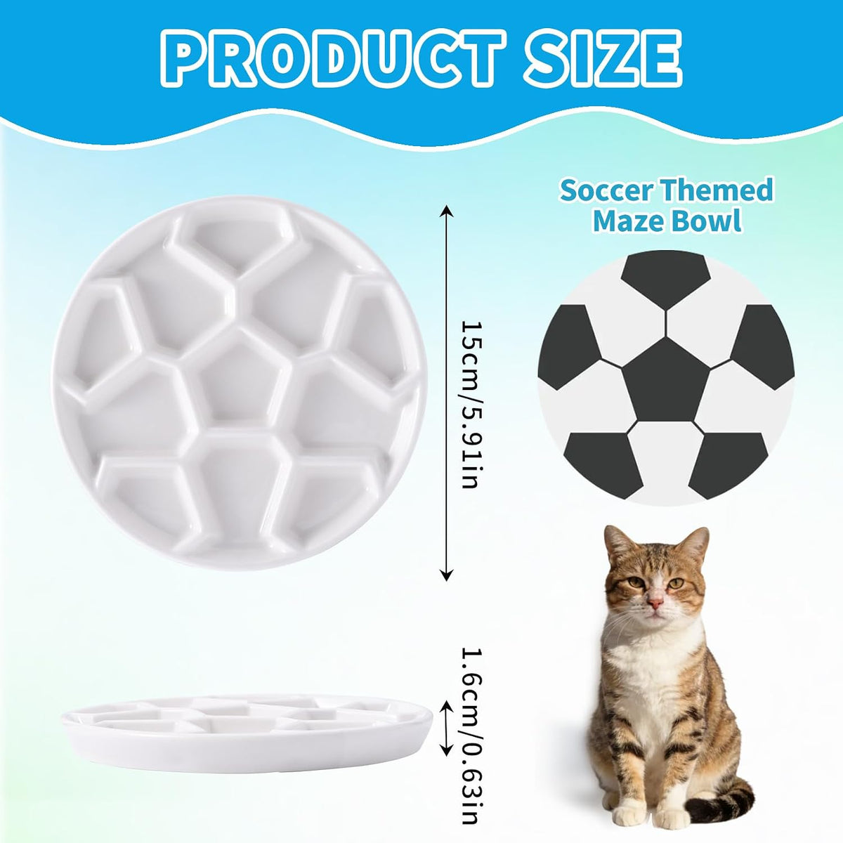 Ceramic Cat Slow Feeder,Shallow and Wide Opening Dish for Whisker Friendly – Essentials for Cats - Soccer Maze - image 2