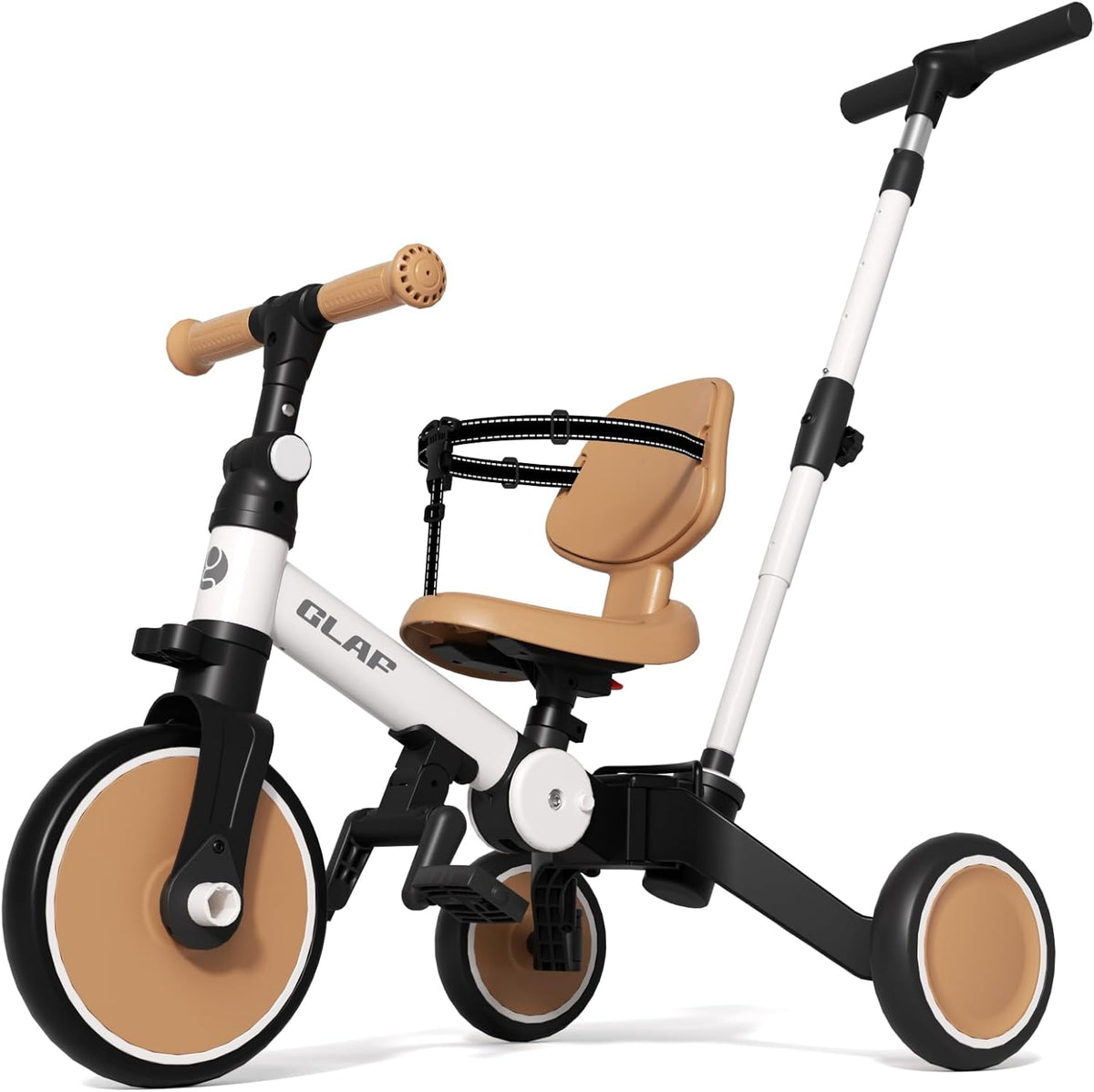 Glaf white toddler tricycle with parent push handle - view 5