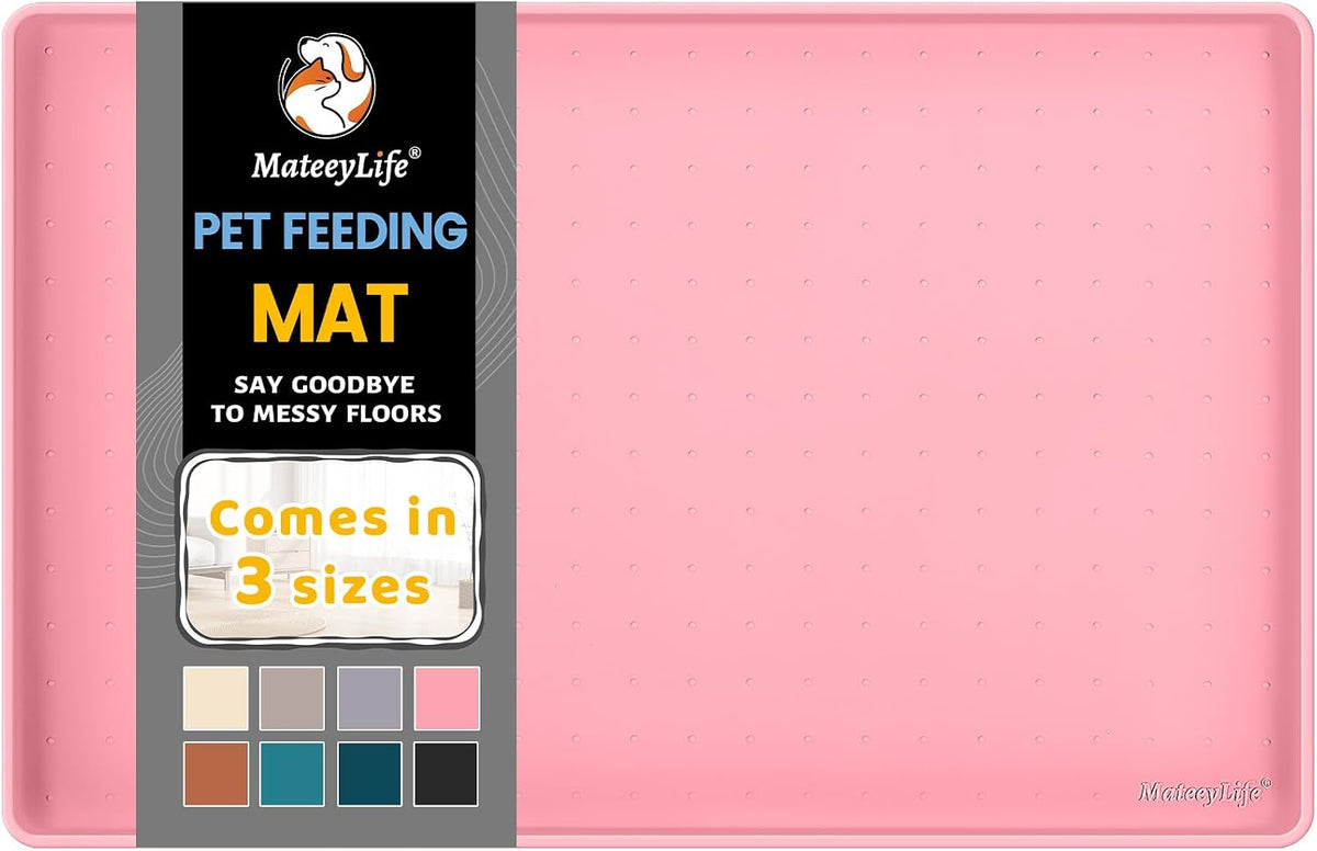 MateeyLife Silicone Cat & Dog Food Mat for Floors Waterproof - Pink / 24"L x 16"W