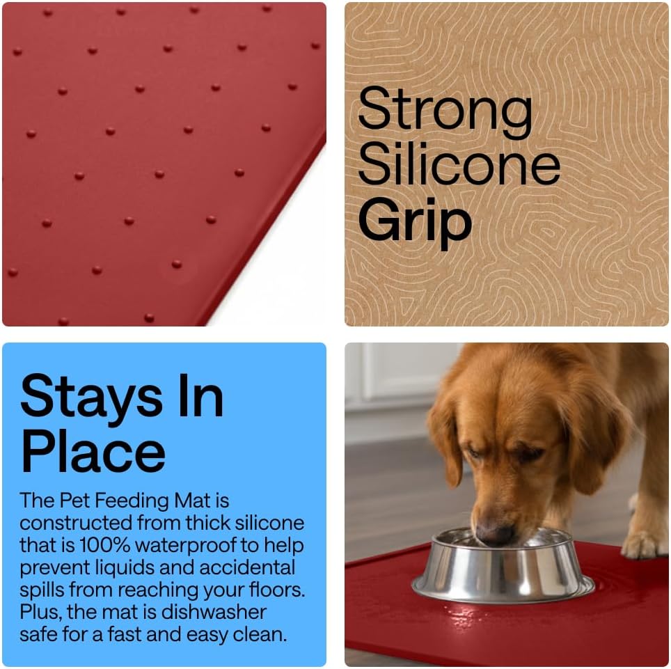 GORILLA GRIP Dog Food Mat, 100% Waterproof Silicone, 16x10 Beige – Essentials for Dogs - Red / 16"l X 10"w - image 3