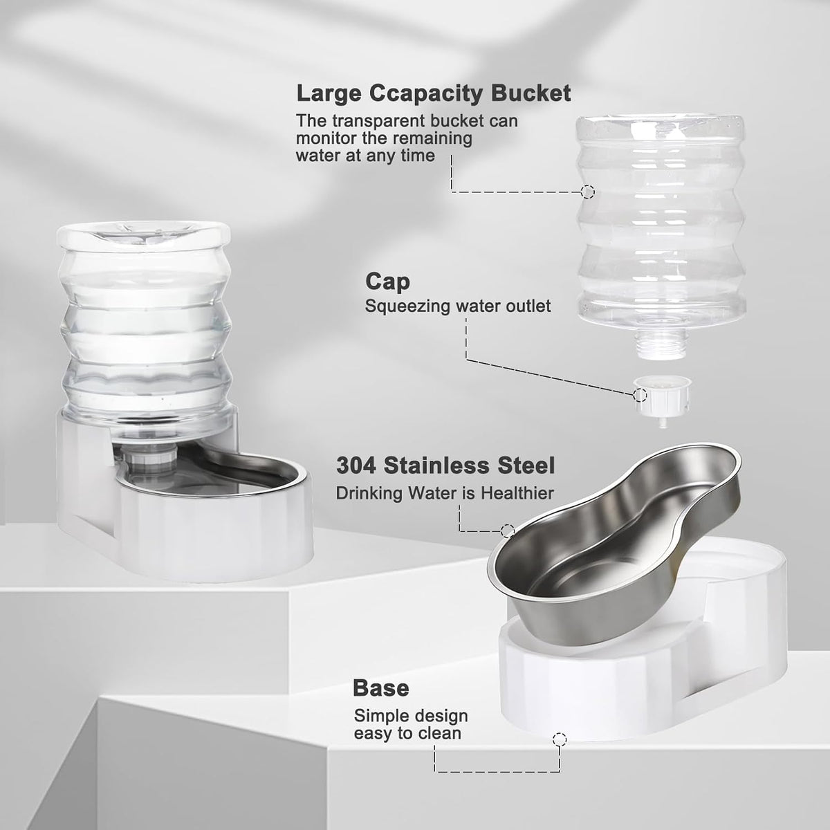 RIZZARI 8L Elevated Dog Water Dispenser: Gravity Waterer for Large - White / 4L without Filter - image 3